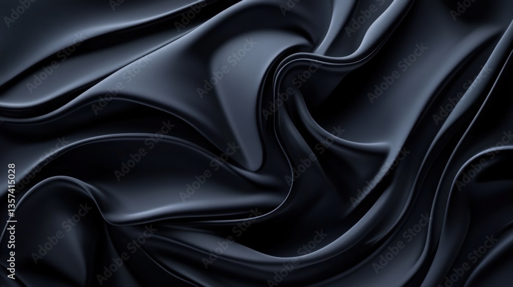 Poster abstract close-up of dark flowing fabric showcasing smooth undulating curves with deep shadows creat