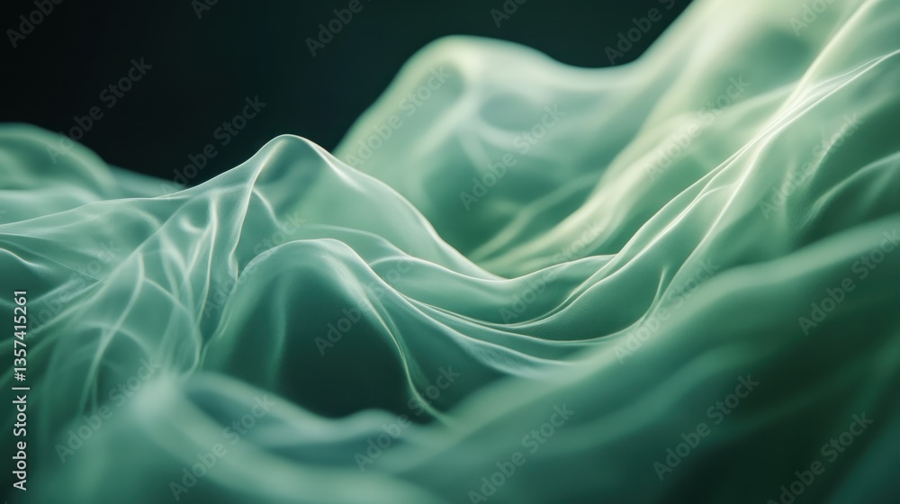 Poster elegant mint abstract waves fabric texture background minimalistic style smooth surfaces close-up ba