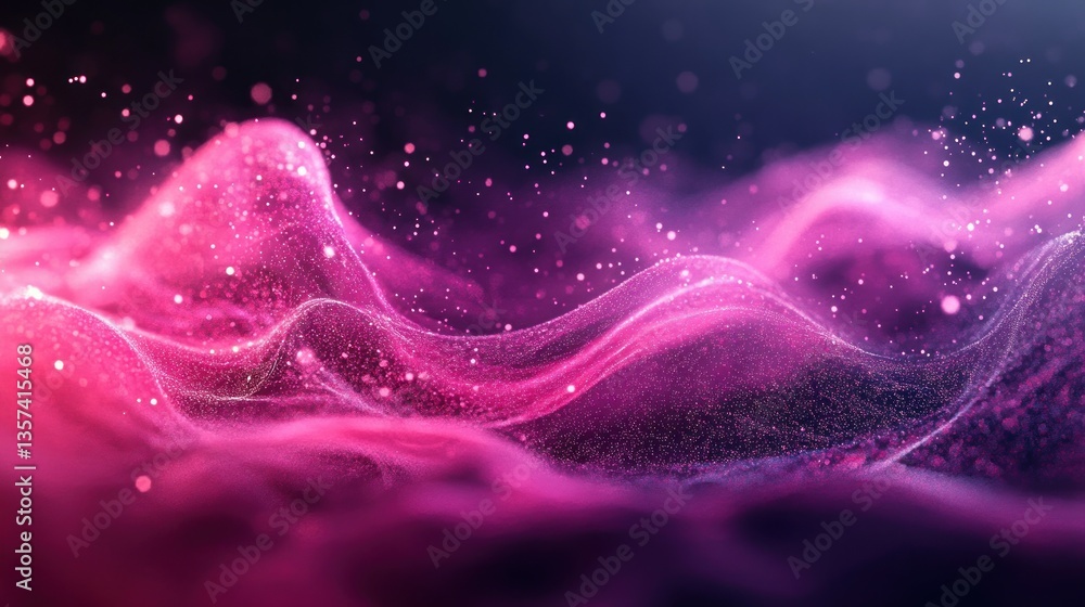 Poster abstract magenta waveform dynamic particles in a dark space digital fantasy background
