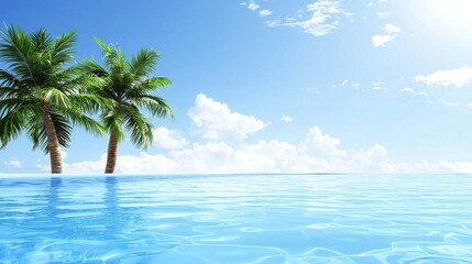 Two Palm Trees on a Tranquil Tropical Island Ocean Scene
