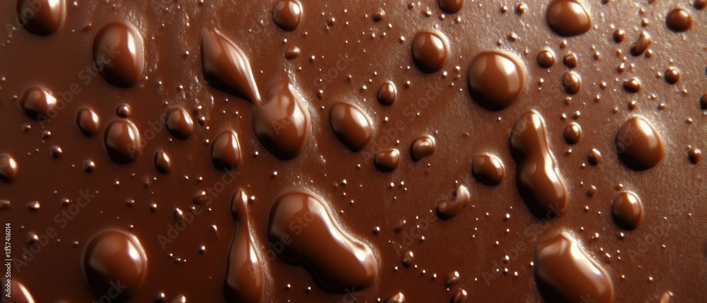 Poster glossy chocolate surface with droplets reflecting light creating a rich and decadent texture macro s