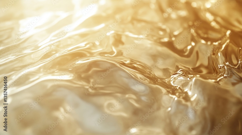 Poster gleaming gold surface with flowing liquid texture and warm light creating an abstract molten design 