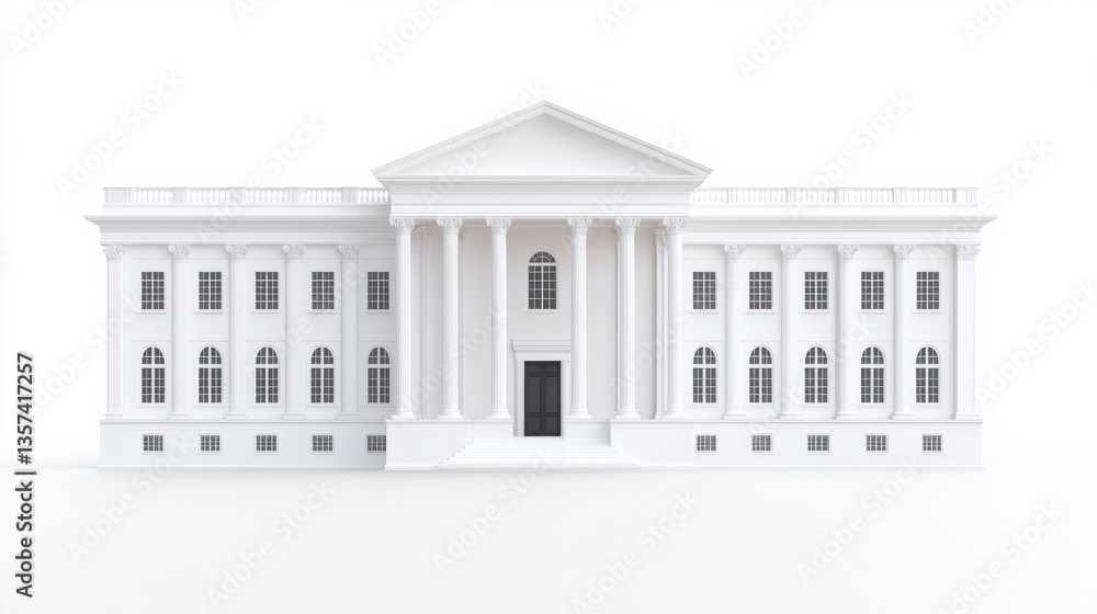 Poster white neoclassical building architectural model 3d render