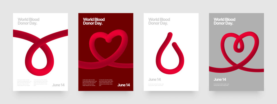 Heart and drop shape design from red lines for background, poster or cover. Layout for World Blood Donor Day, Medicine or Hospital. 