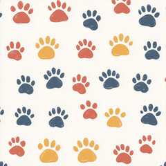 Colorful paw prints pattern on a light background, perfect for pet-related designs and products