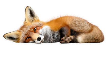 Obraz premium Beautiful Red Fox Relaxing in Natural Habitat with Vibrant Fur and Expressive Eyes