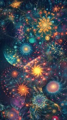 Fractal cosmic symphony celestial artistry abstract galaxies vibrant dreamscape stars dynamic nebula
