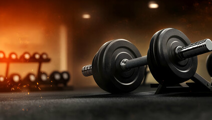 Close-up of a dumbbell in a gym setting, highlighting fitness and strength training equipment for athletes and workout enthusiasts.