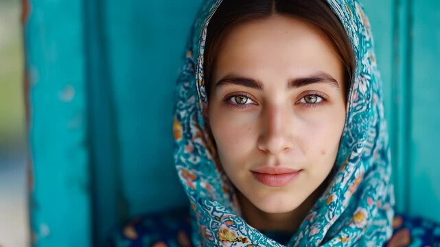 Gorgeous central asian woman looking at the camera	
