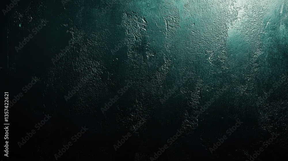 Poster dark teal textured wall with light reflecting off the surface creating a moody and artistic backgrou