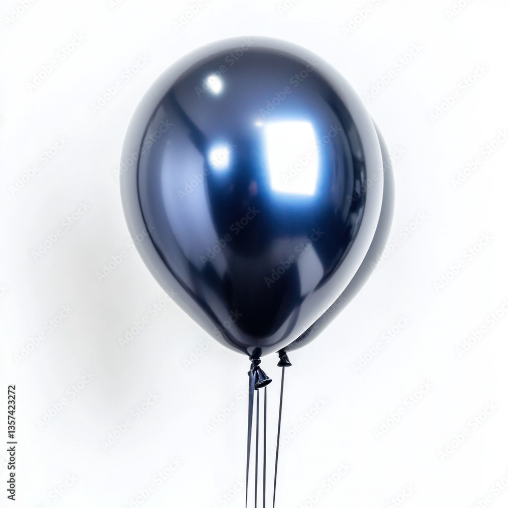 Poster two lustrous navy balloons floating against a pristine white backdrop creating a festive and elegant