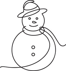 Snowman continuous line art drawing black vector