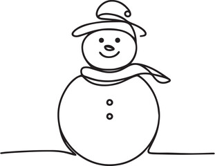 Snowman continuous line art drawing black vector