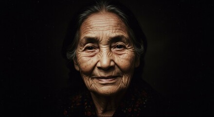 Closeup portrait of senior Asian woman with gentle smile