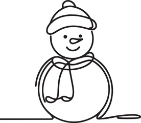 Snowman continuous line art drawing black vector