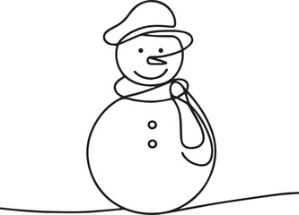 Snowman continuous line art drawing black vector