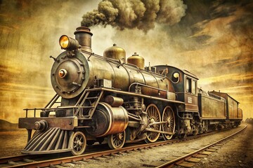 Naklejka premium Vintage Style Design Train Photography: Retro Locomotive & Carriage