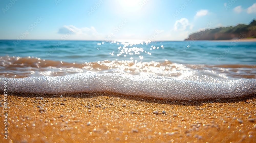 Poster bokeh effects create tranquil summer vibes at a sandy beach. generative ai