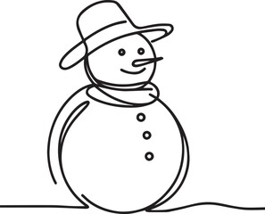 Snowman continuous line art drawing black vector