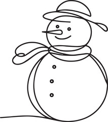 Snowman continuous line art drawing black vector