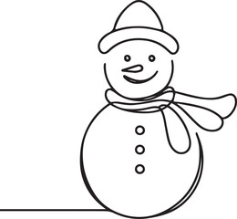 Snowman continuous line art drawing black vector