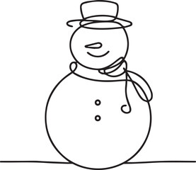 Snowman continuous line art drawing black vector