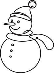 Snowman continuous line art drawing black vector
