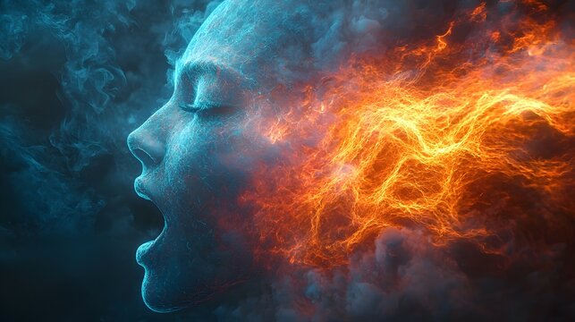 Innovative artistic representation of digital voice emanating from a face. Generative AI