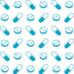 Medical pills seamless pattern. Medical pharmacy background. Medical pills icons black outline.