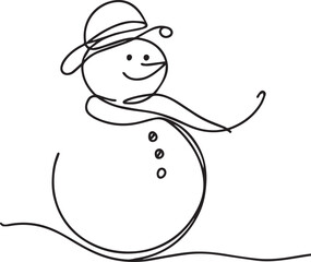 Snowman continuous line art drawing black vector