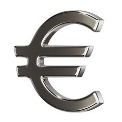 Chrome Euro Symbol 3D Render on Transparent Background