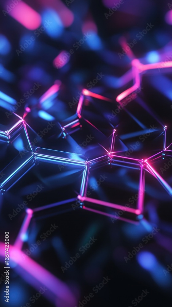 Poster geometric glow network connection illuminated tech structure with blue and pink bright colors