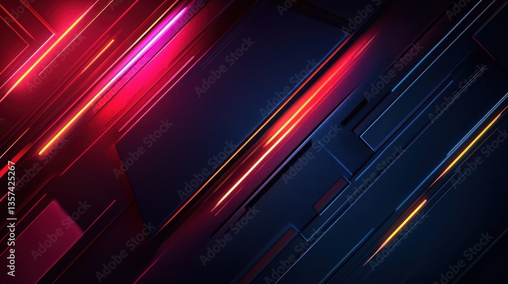 Poster dynamic abstract composition featuring geometric shapes in vibrant red and blue modern background