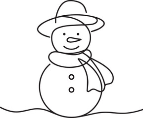 Snowman continuous line art drawing black vector