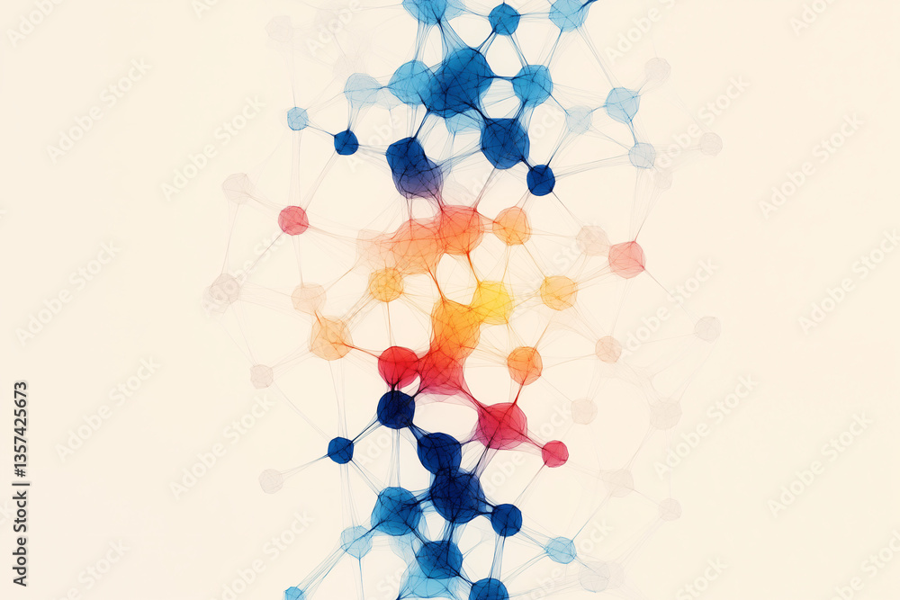 Aufkleber abstract molecular connections: a dynamic watercolor depiction of molecular connections, showcasing 