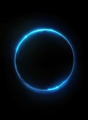 Obraz premium A digital art illustration of a glowing blue ring with tiny light dots around it, dark background, cool lighting, sci-fi style with a mysterious and futuristic atmosphere
