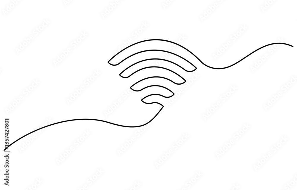 Poster continuous one line drawing of wi-fi signal. one line drawing illustration of internet signal hotspo