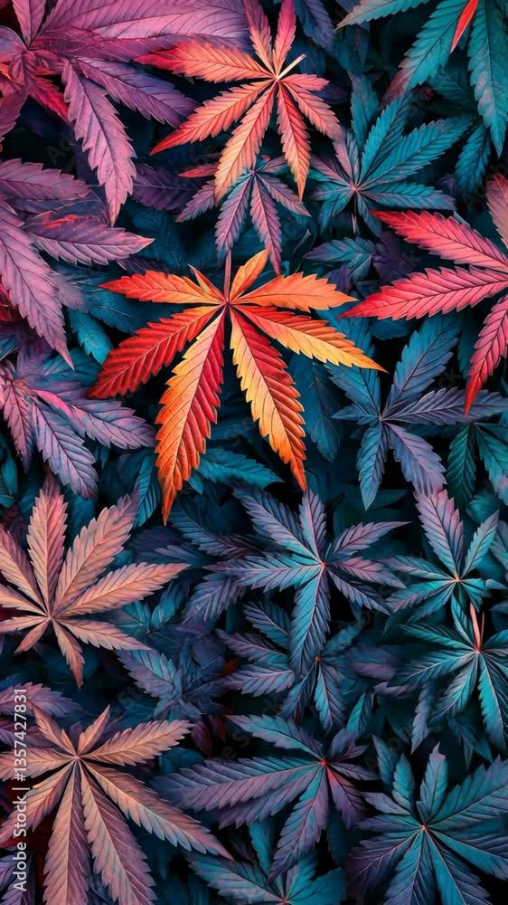 Poster colorful leaves create a vibrant pattern in a close-up view captured in natural lighting