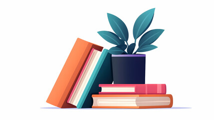 Stack of Books with Potted Plant