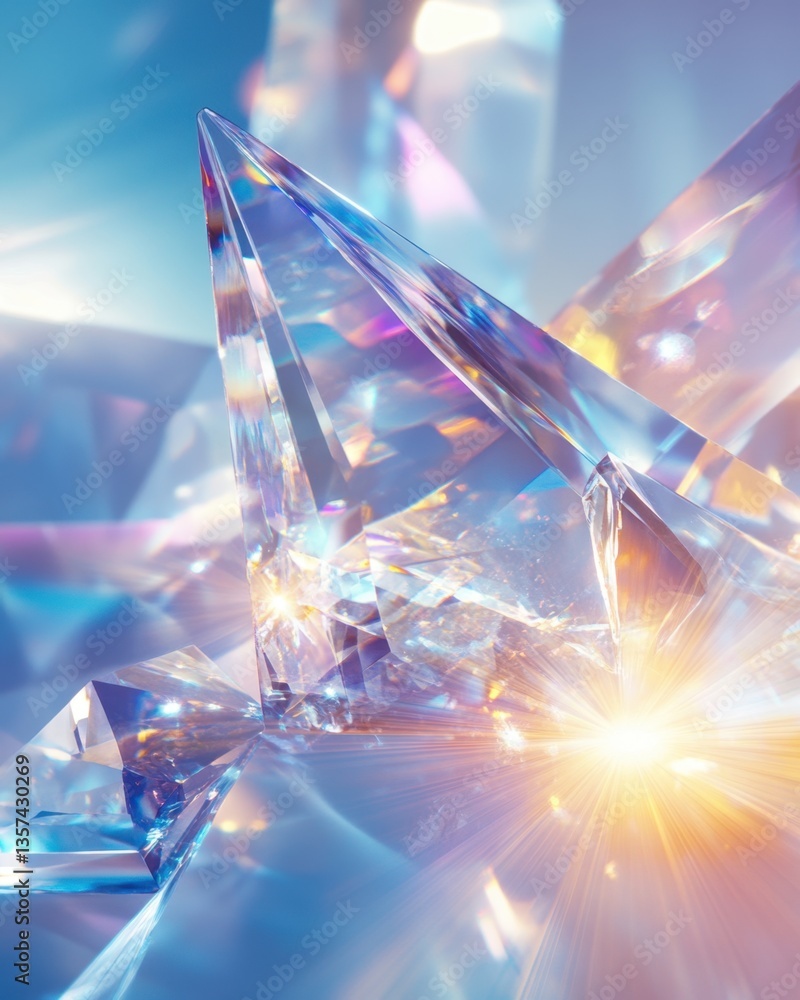 Poster abstract crystal formation with light refraction creating a futuristic and ethereal atmosphere in a 