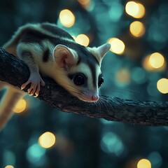Enchanting wildlife shot of tiny furry creature resting on tree in deep forest