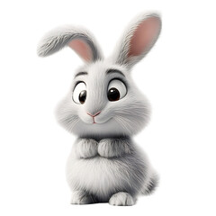 Fototapeta premium Fluffy 3D Cartoon Rabbit with Long Droopy Ears Isolated on Transparent Background
