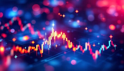 Abstract representation of a financial chart with glowing lines and star shapes overlayed