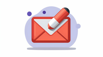 Red Email Envelope with Pencil Icon on Purple Background