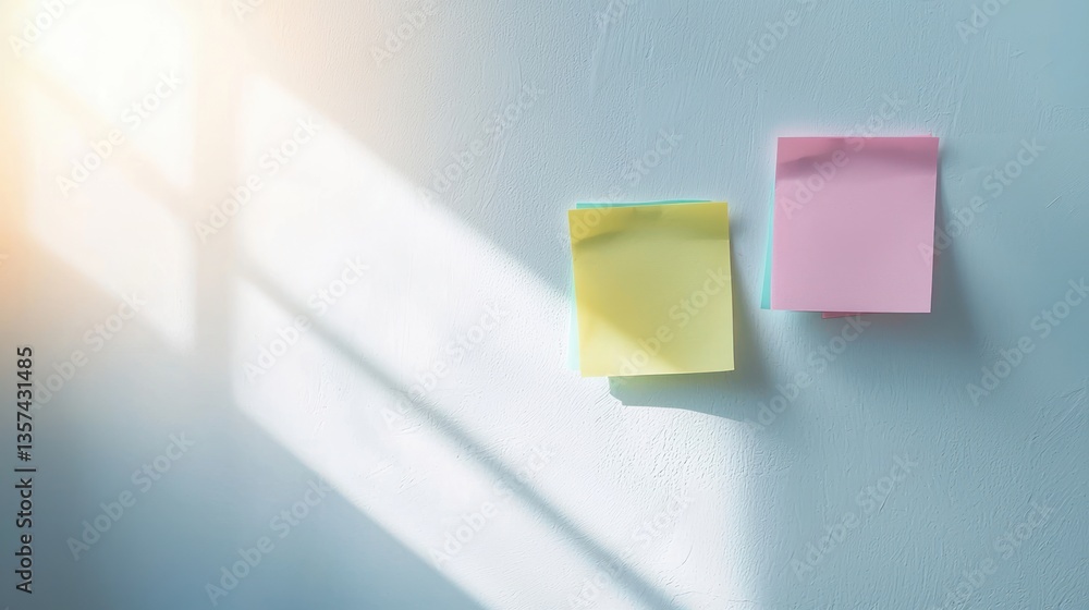 Poster colorful sticky notes on white texture background with abstract shadow effect adding a modern touch