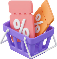 Basket with discount code, 3d illustration of Icon affiliate marketing