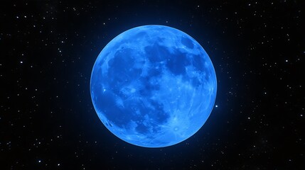 Blue moon in starry night sky.