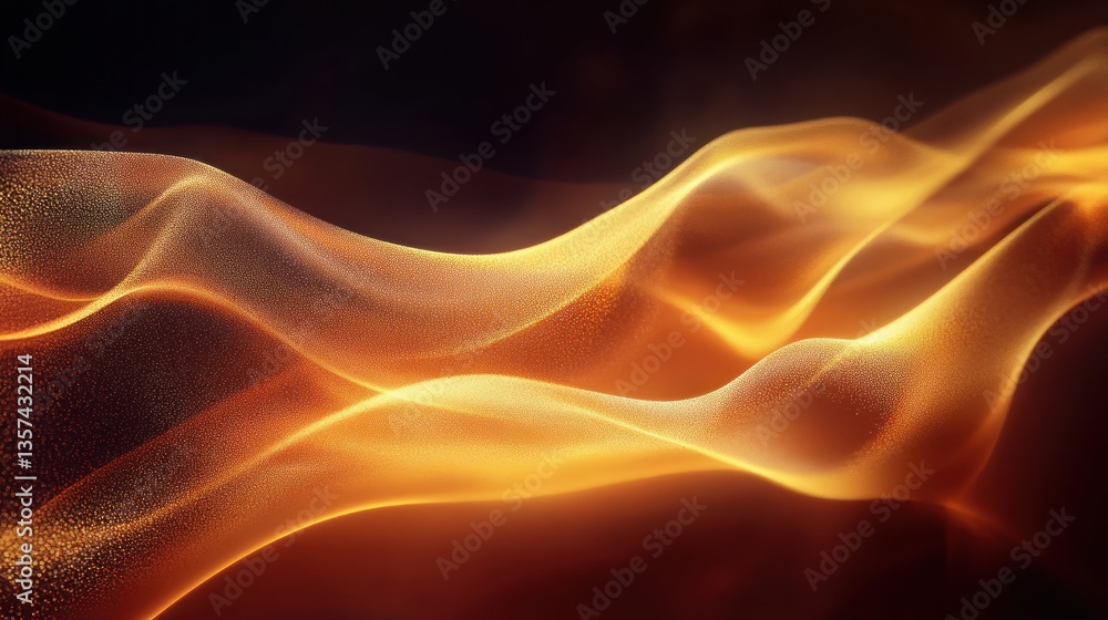 Poster radiant golden energy waves flowing gracefully against a dark backdrop in a fluid and dynamic compos