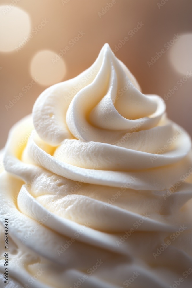 Poster creamy dream: a close up of swirled vanilla frosting with bokeh background capturing sweetness and d