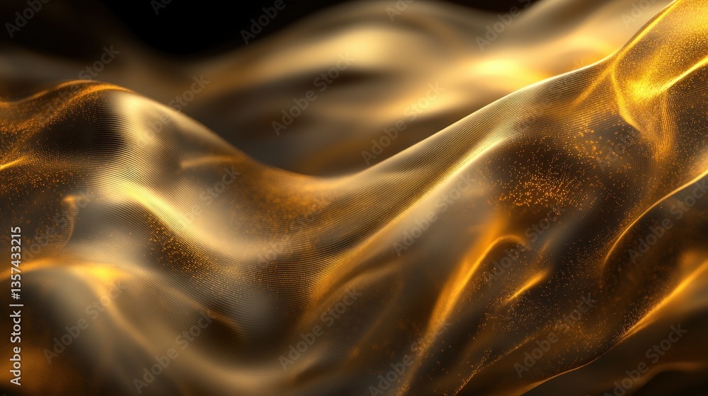 Aufkleber flowing abstract golden fabric backdrop with sparkling particles for luxurious and elegant concept